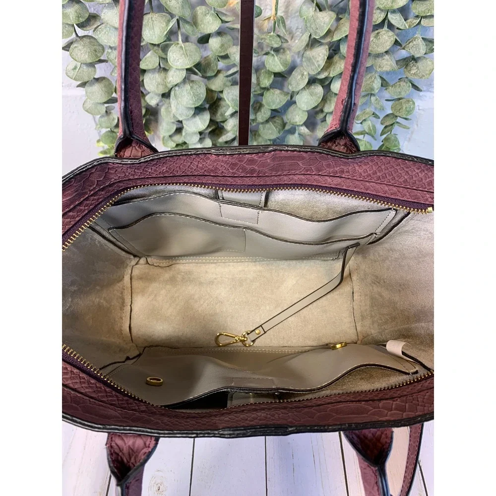 Ivanka Trump Plum Mauve Snakeskin Embossed Faux Leather Satchel Tote Bag - Picture 9 of 10